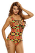 Sexy Stylish Multicolor Print Lace Up V Neck Teddy Swimwear